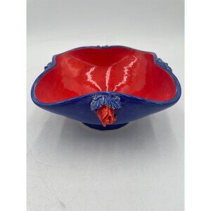 Handcrafted Vintage Studio Pottery Decorative Bowl Red Interior & Blue Exterior